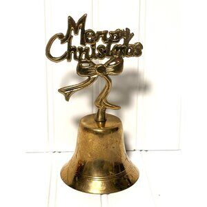 Vintage Solid Brass Bell Merry Christmas Handle Retro MCM 7”
